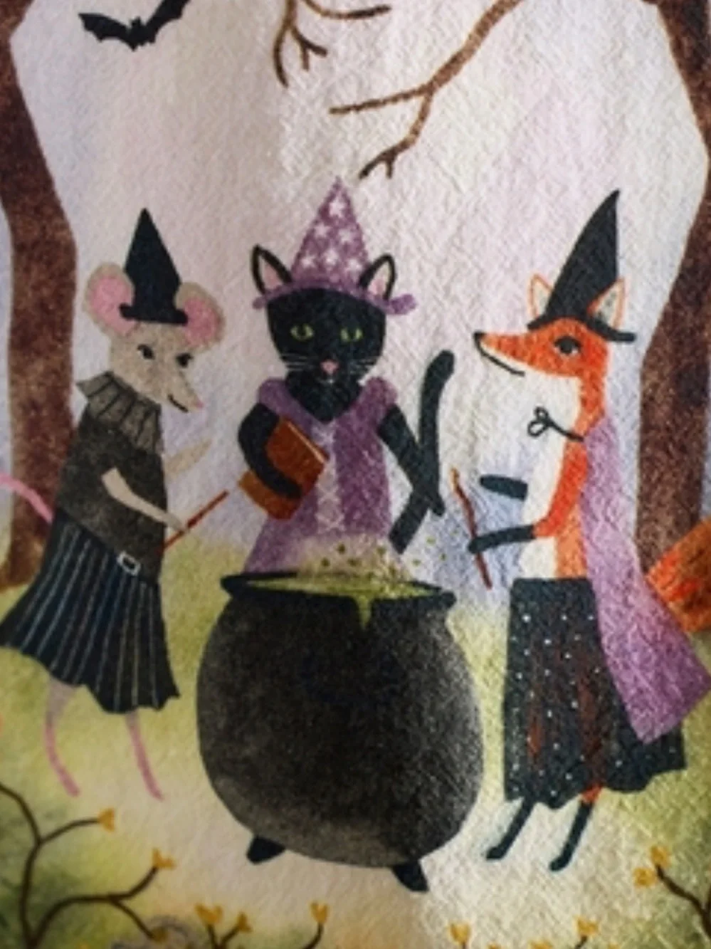 Anthropologie Witchy Critters Dish Towel with Colorful Witchy Halloween Scen